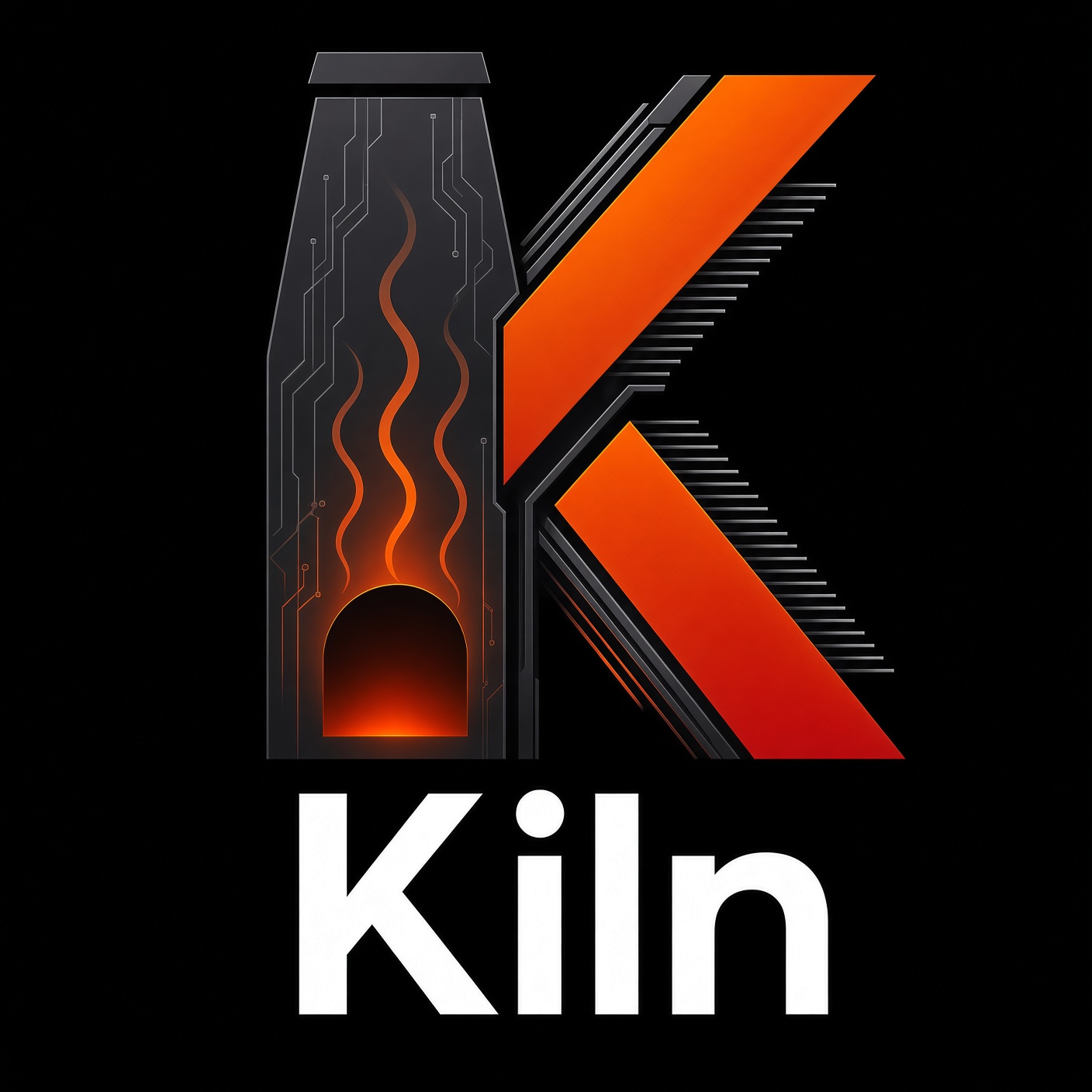 Kiln mark. A kiln forms the stem of a K, with heat in the arch.